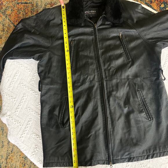 Vintage Womens Wilson Black Leather Coat Removable Faux Fur Collar XL Mid Length - Picture 11 of 13